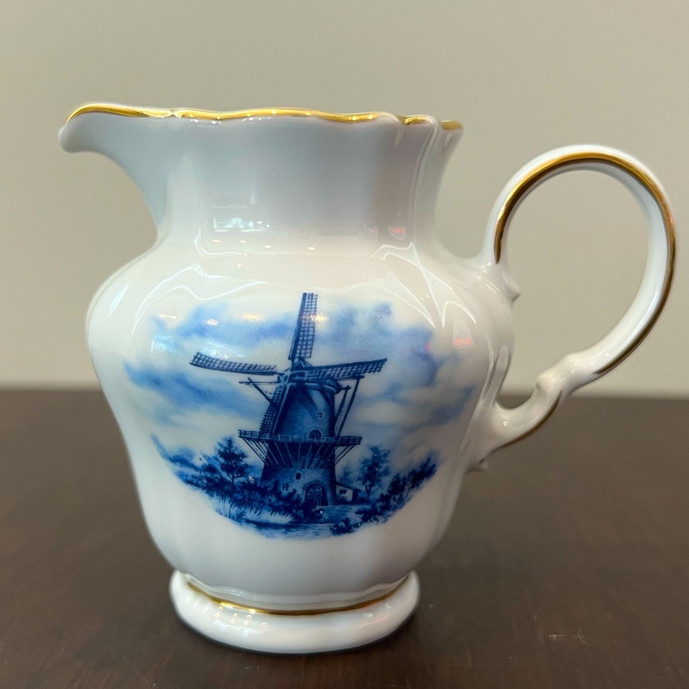 🤍 Vintage Blue Delft Ter Steege Holland Windmill & floral Creamer